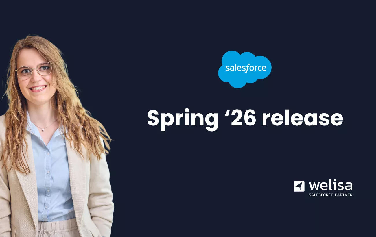 Sanne met naast haar te tekst 'Spring'26 release' samen met het logo van Salesforce en Welisa